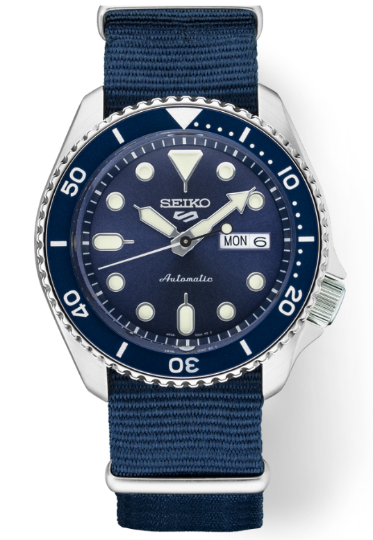 Seiko 5 Sports Automatic Watch with Blue Dial and Nylon Strap (SRPD87)